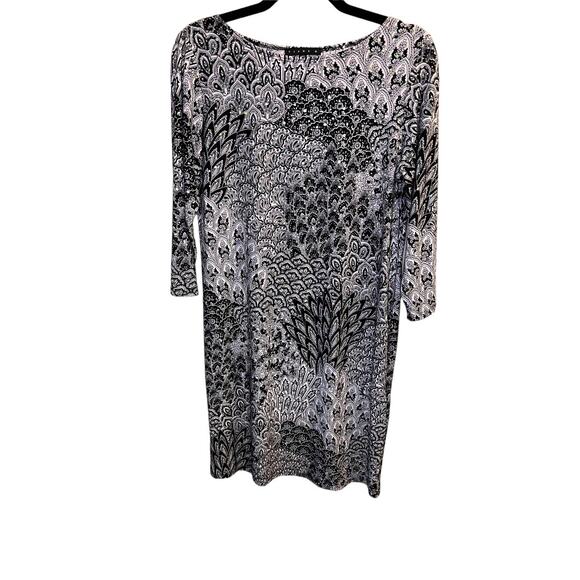 Tiana B. Peacock 3/4 Sleeve Sequins Embellished Shift Dress Size M Black & White - Picture 1 of 7